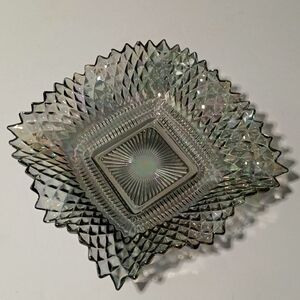 Iridescent Smokey Grey Carnival Glass Square Diamond Design Saw Tooth Ed…